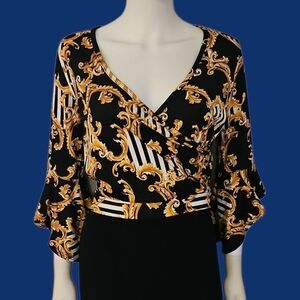 ARABELLA Black and Gold Baroque Striped Surplice Baddie Crop Top